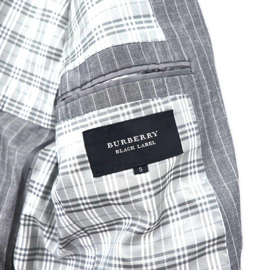 BURBERRY BLACK LABEL 2B テーラードジャケット S グレー ストライプ  ウール リネン混 裏地ノバチェック D1E22-383-06