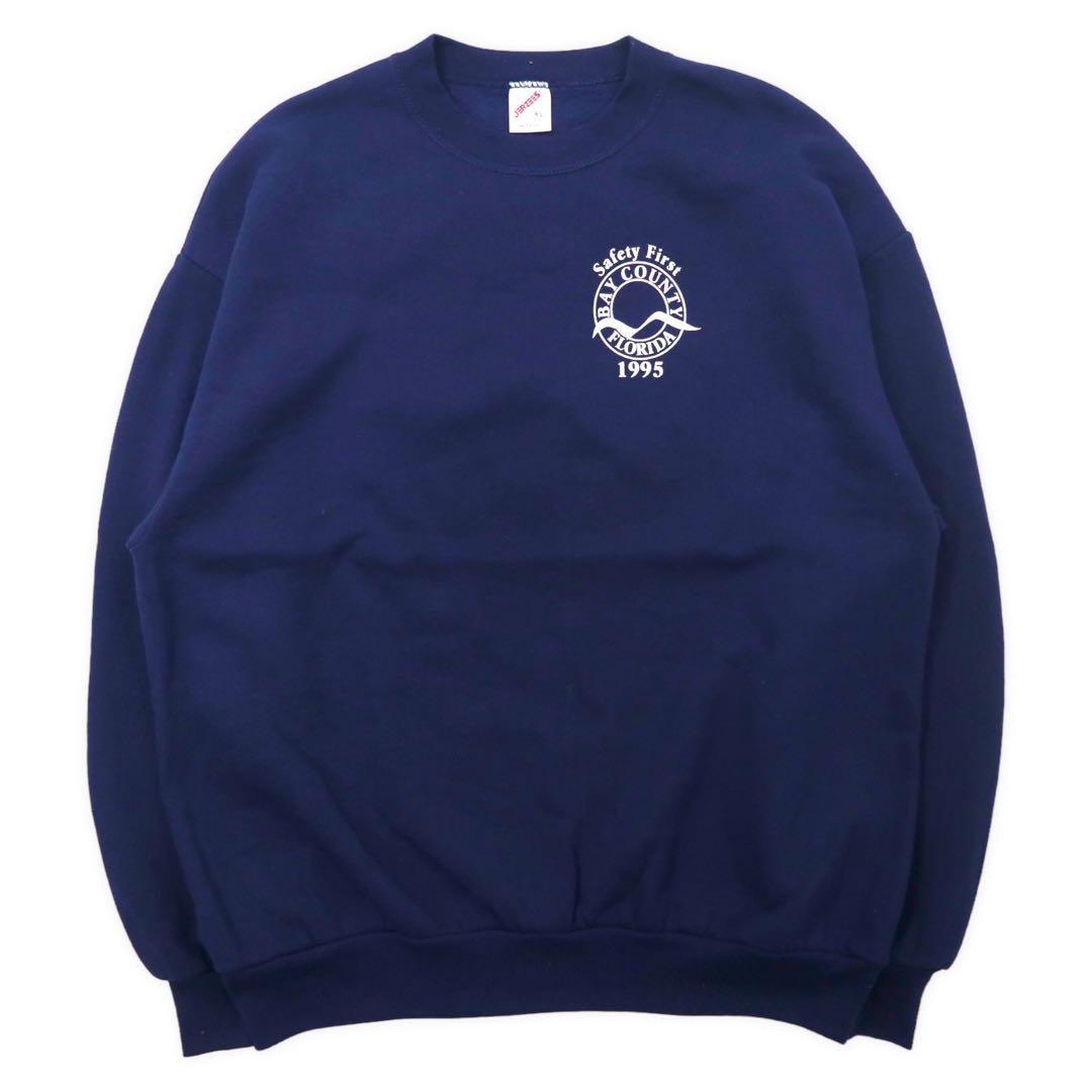 JERZEES USA Made 90s Printed Sweatshirt, Size XL, Navy, Cotton, Fleece-Lined, Bay County, Florida