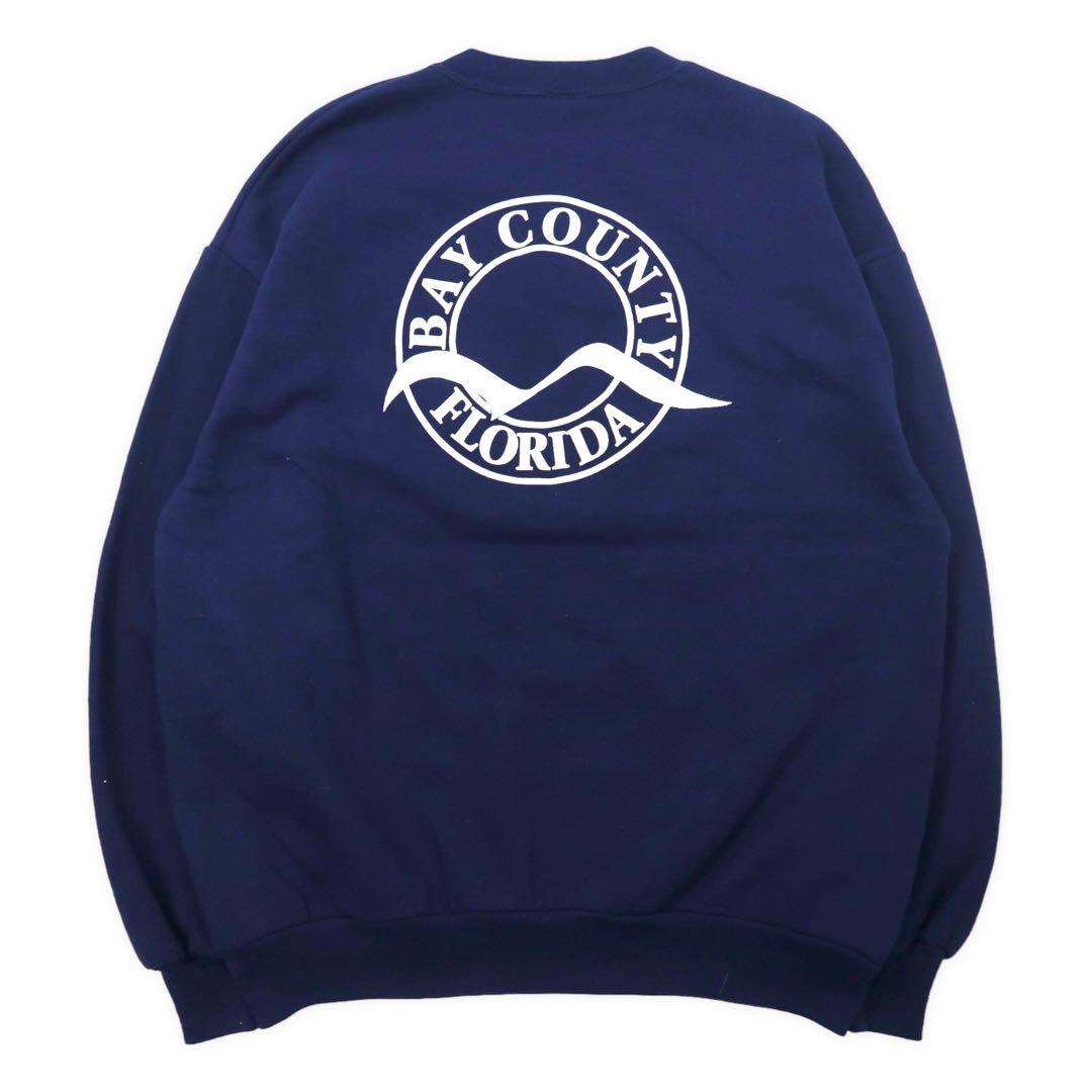JERZEES USA Made 90s Printed Sweatshirt, Size XL, Navy, Cotton, Fleece-Lined, Bay County, Florida