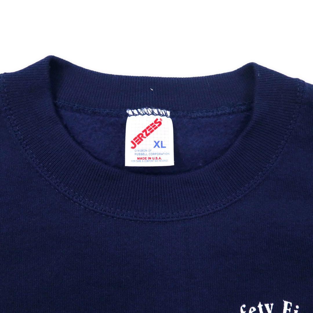JERZEES USA Made 90s Printed Sweatshirt, Size XL, Navy, Cotton, Fleece-Lined, Bay County, Florida