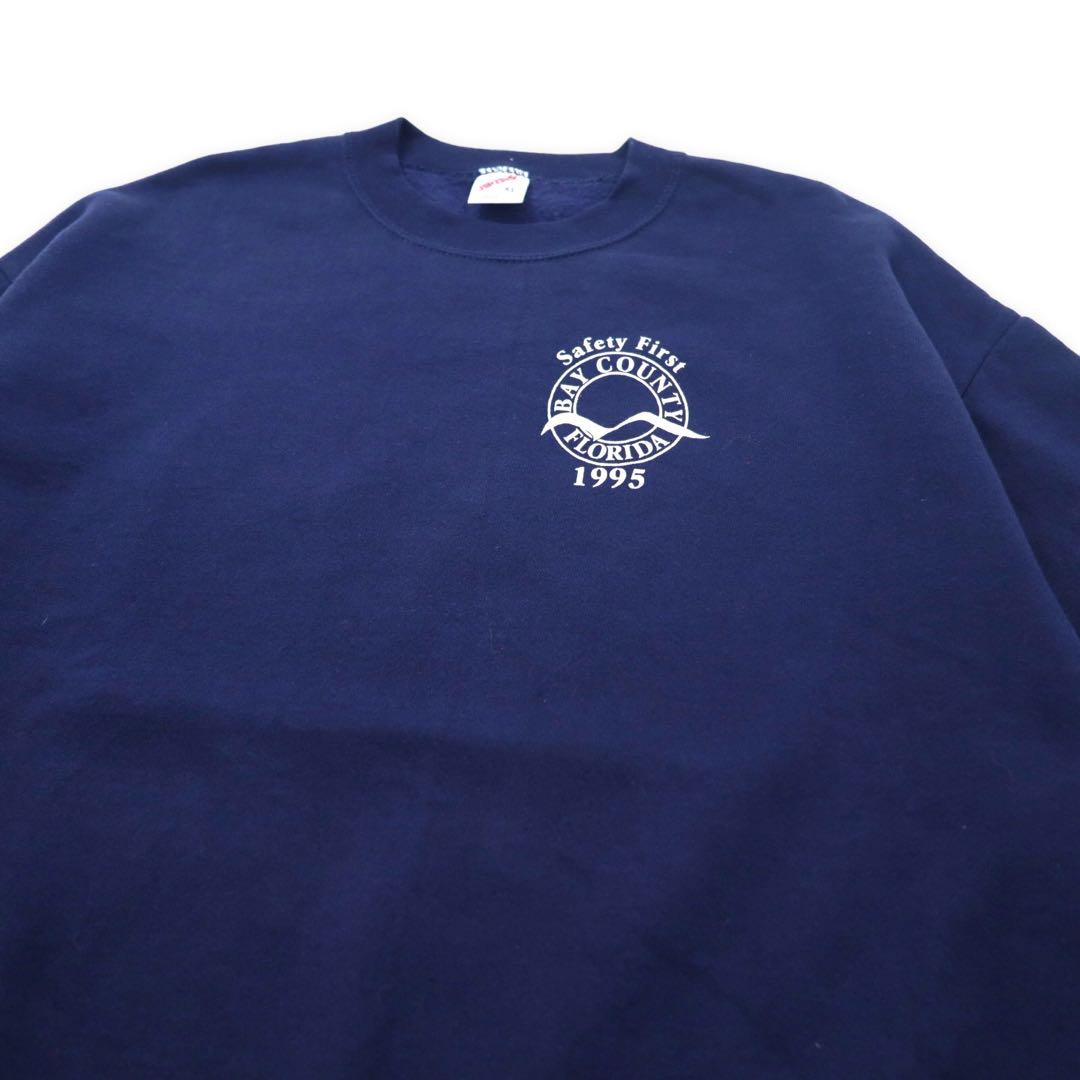 JERZEES USA Made 90s Printed Sweatshirt, Size XL, Navy, Cotton, Fleece-Lined, Bay County, Florida