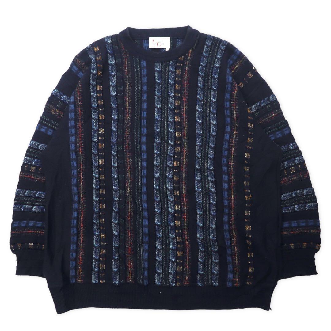 ALLISON WINGATE 3D Design Knit Sweater, Size 58, Navy, Wool and Acrylic, Euro Vintage, Oversized