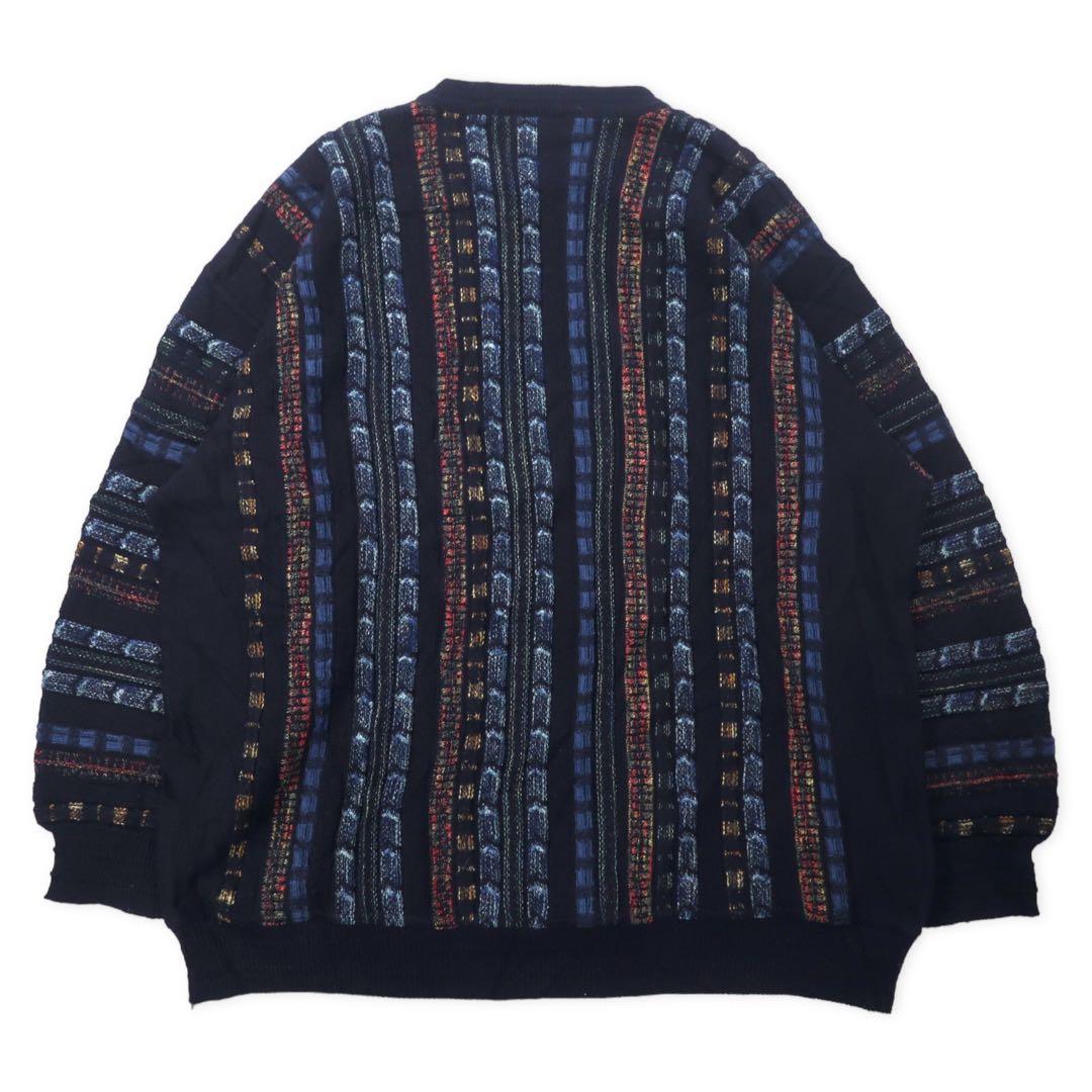ALLISON WINGATE 3D Design Knit Sweater, Size 58, Navy, Wool and Acrylic, Euro Vintage, Oversized