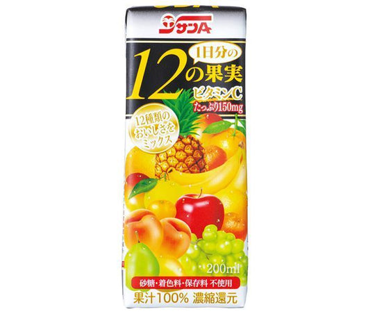 Sun A 12 Fruits for a Day, 200ml Paper Pack x 24 Bottles [Ships from Japan] 