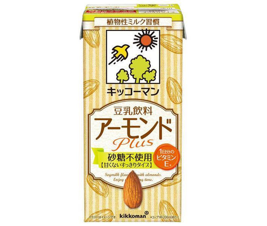 Kikkoman Almond Plus Soy Milk Drink, Sugar-Free, 1000ml Paper Carton x 6 Bottles [Ships from Japan] 