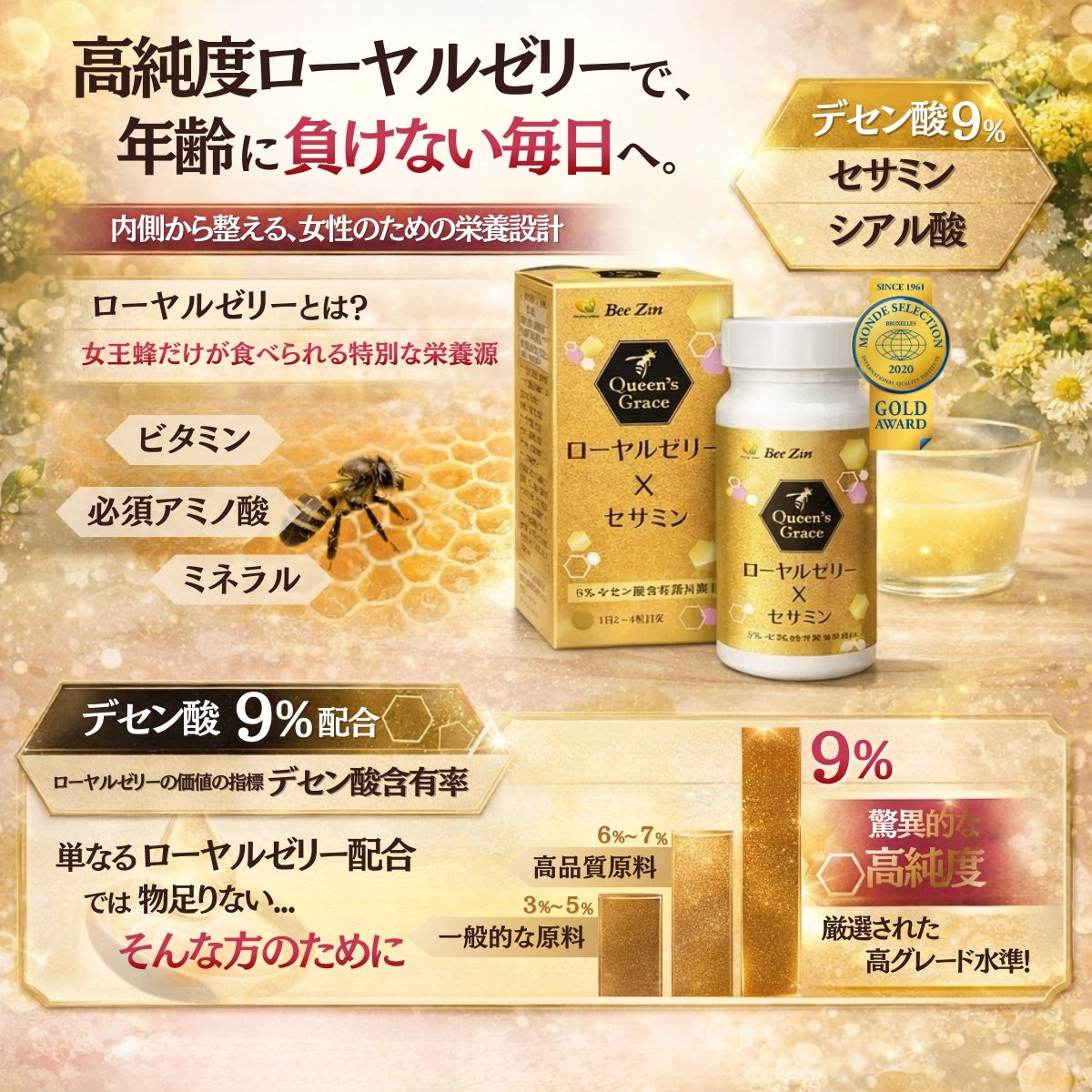 ローヤルゼリー x セサミン Queen's Grace 0.303g x 60粒