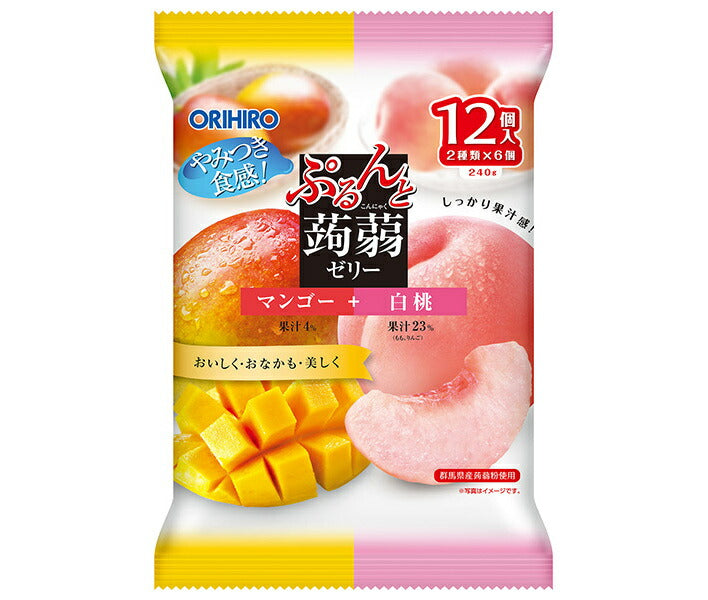 Orihiro Purunto Konnyaku Jelly Mango + White Peach (20g x 12 pieces) x 12 bags [Shipped in Japan]