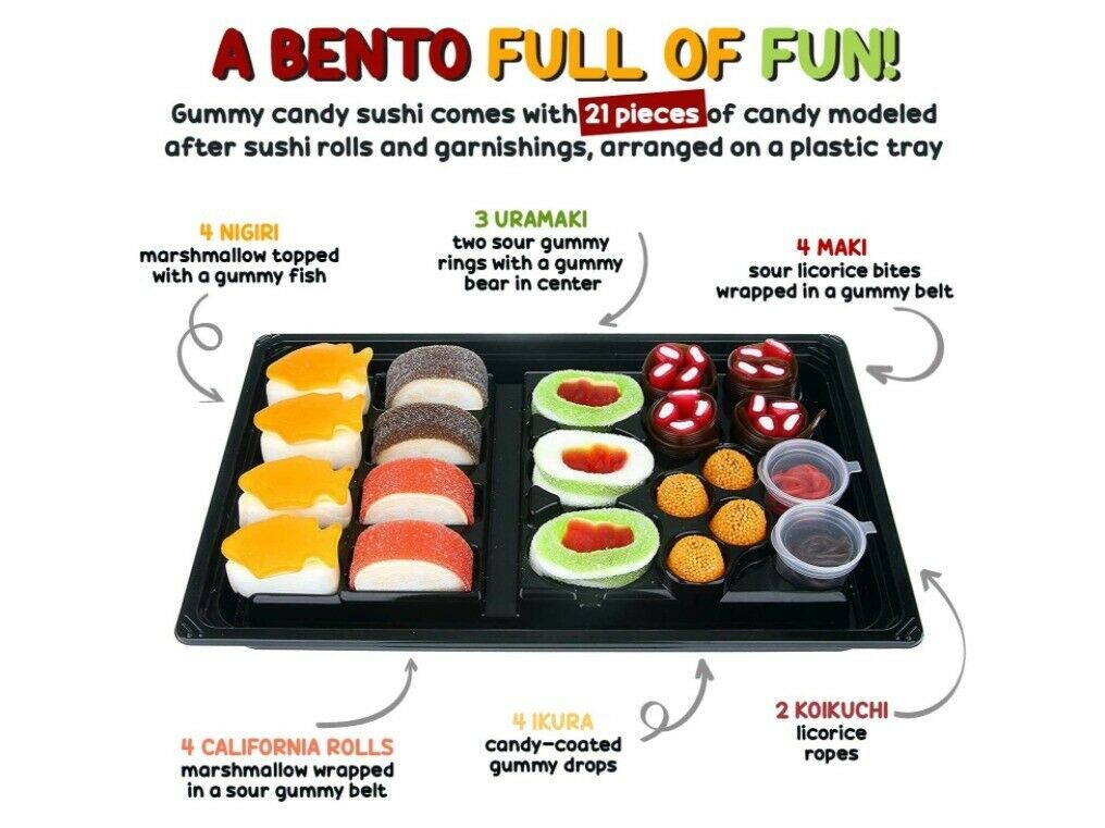 Candy Sushi Bento Box with 6 Kinds of Sushi Rolls and Garnishes　すしキャンディ