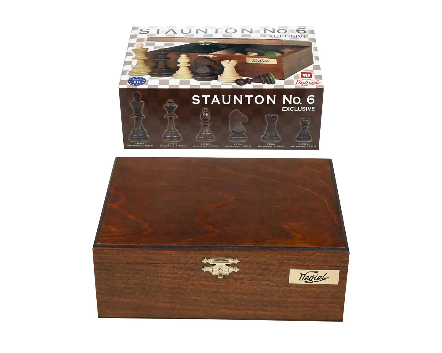 WEGIEL Staunton No. 6 Chess Pieces with Storage Box and Two Queens